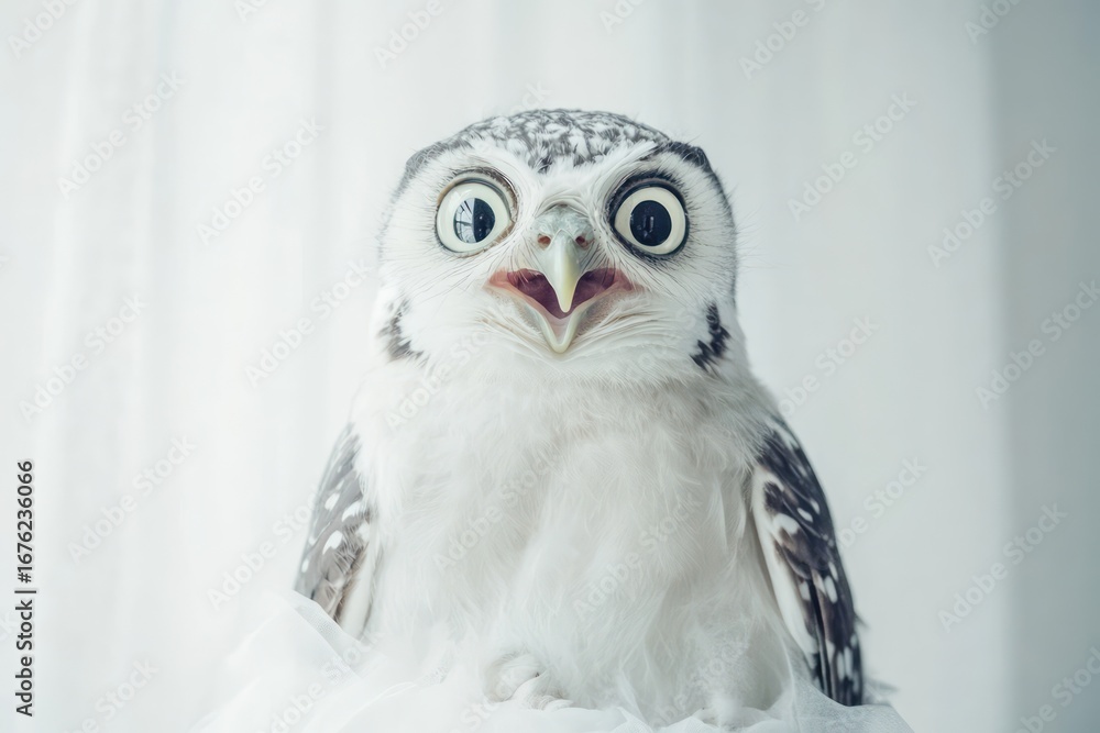 Obraz premium Goofy owl hooting with shocked expression