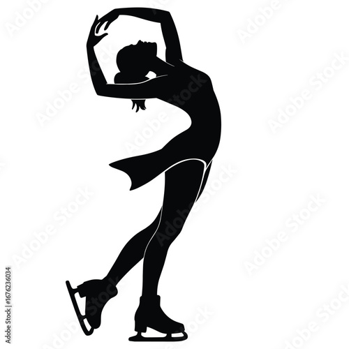 Elegant female figure skater performing a graceful pose silhouette