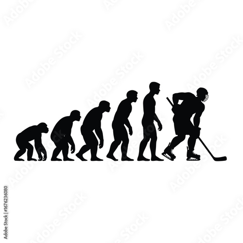 Evolution of man playing hockey silhouette