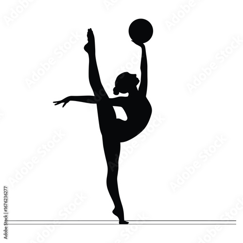 Young rhythmic gymnast performing with a ball silhouette