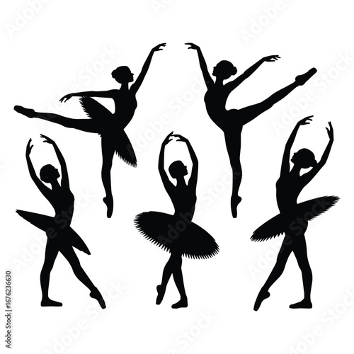Group of ballet dancers in graceful poses silhouette