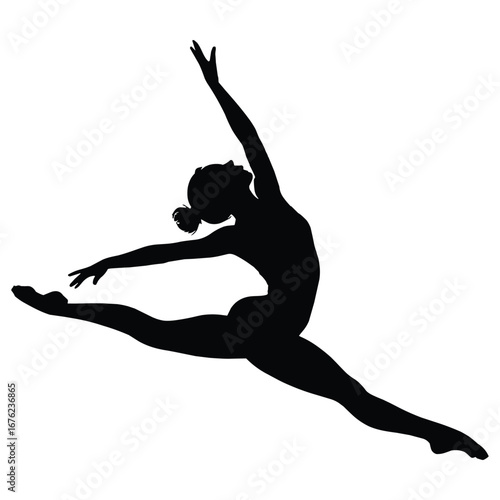 Elegant female gymnast performing a leap silhouette