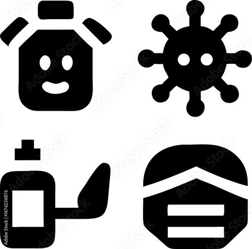Essential health care icons showing face mask, hand sanitizer, and virus protection for healthy lifestyle