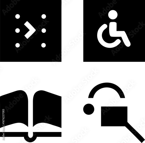 Inclusive access symbols featuring braille, wheelchair, reading, and assisted listening for everyone