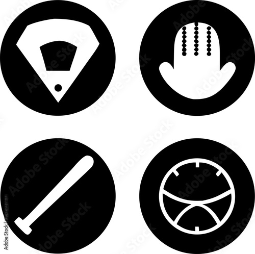 Baseball icons set design for sports team logo, baseball diamond, baseball bat and ball icons