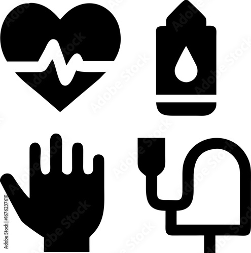 Medical icons symbolize health, donation, and care for blood transfusion in a modern design