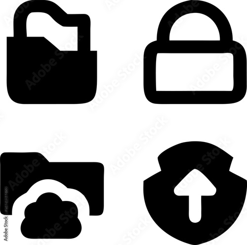 Data security icons set for cloud computing and file storage safety: Modern, scalable vector graphic elements