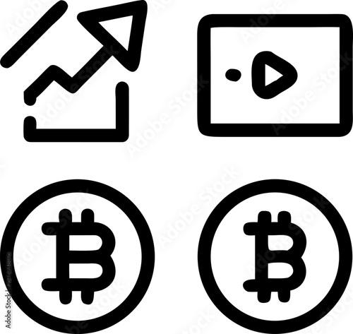 Bitcoin cryptocurrency growth trending video media icons for finance technology and blockchain concepts