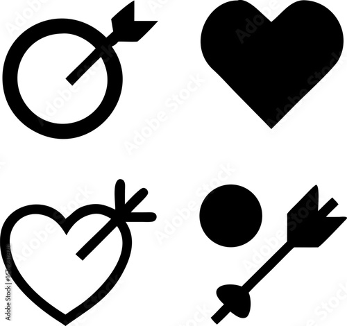 Four love inspired graphic icons symbolize affection and romance for Valentine's Day designs