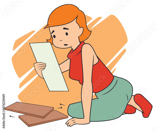 Girl assemble furniture as diy home.