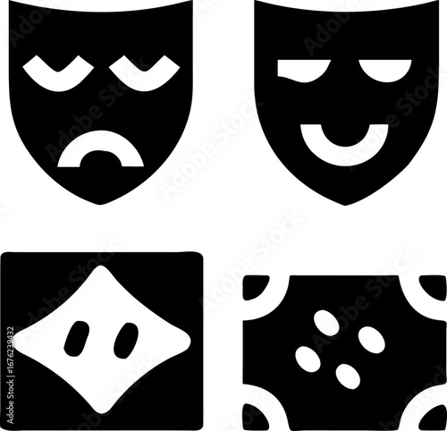 Expressive drama masks showcase emotions, theater arts symbol for storytelling and performance art design