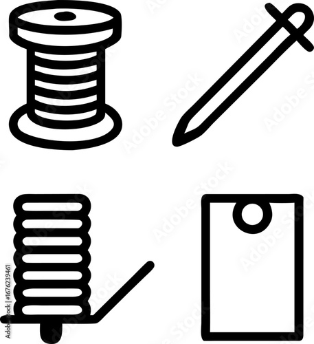 Sewing notions icon set for creative crafts projects and design elements for textile industry promotion