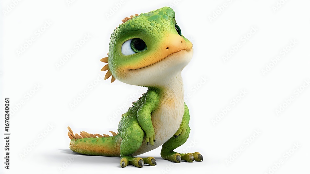 Fototapeta premium 3d cute lizard monster cartoon character