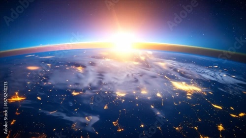 Earth from space sunrise city lights