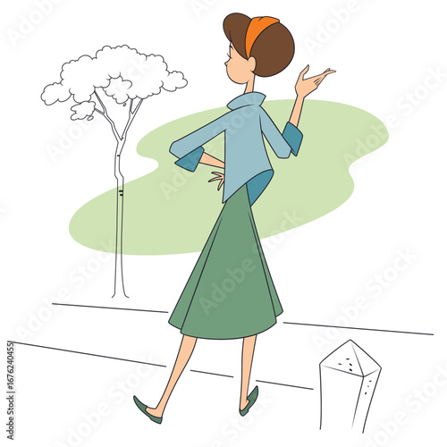 Hitchhiking girl. Woman try to catch taxi and waving hand.