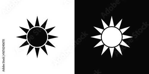 Contrasting Sun Icons Black Rays on White & White Rays on Black, Minimalist