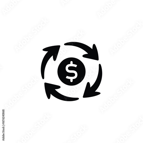 Dollar Coin Surrounded by Circular Arrows on a Clean Transparent Background
