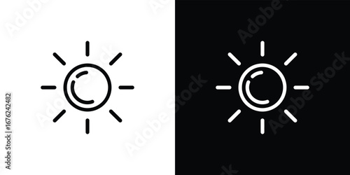 Outline Sun Icon on Split Background, Weather Symbol, Sunshine Element, Summer Heat Sign