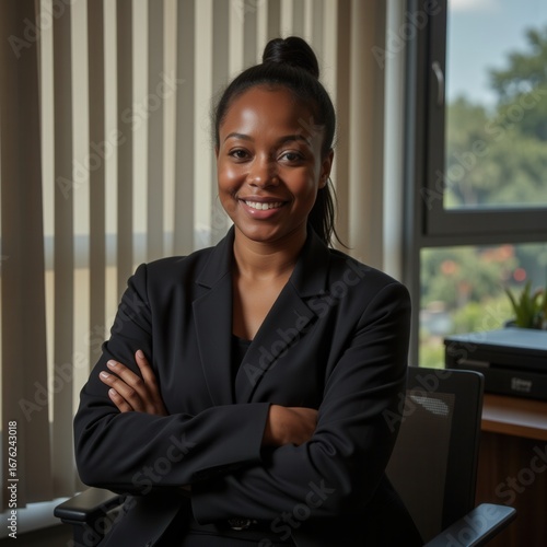 Black woman portrait and arms crossed in office worker and proud project manager in kenya female person professional and leader of development in company mission business commitment and drive Pr