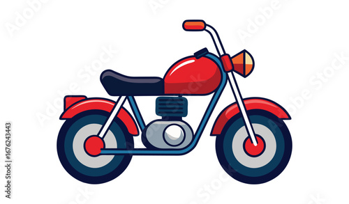 Vibrant retro style red motorcycle isolated on a clean white background for transportation and adventure concepts