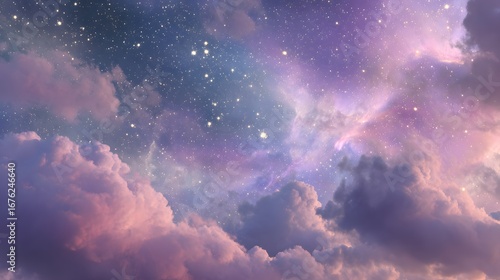 Dreamy pastel galaxy with stars and clouds background for wallpaper and design projects aesthetic sky