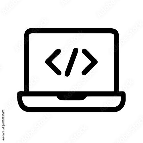 Coding on Laptop Icon Set – Programming, Developer, Computer, Software, Code, Tech, Illustration