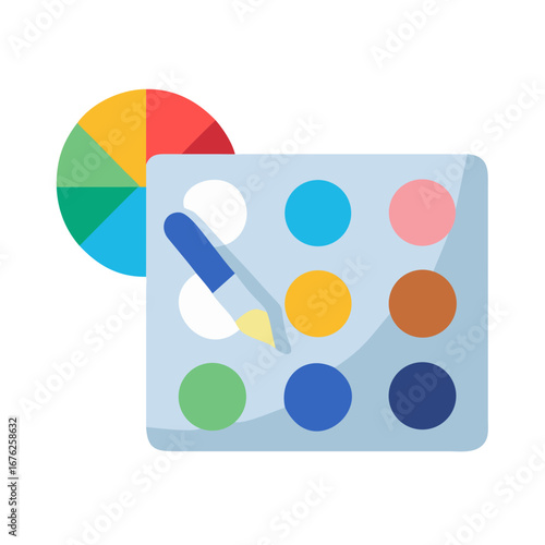 Color Mixing Palette Icon Set – Paint, Art, Brush, Design, Tool, Creative, Illustration