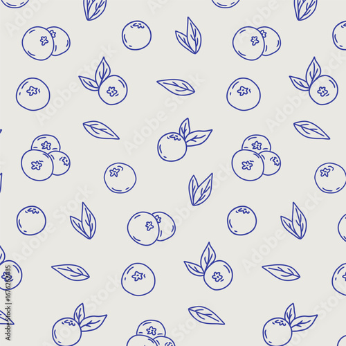Hand drawn blueberry seamless pattern. Abstract blueberries texture,  fresh fruit doodle background, cute print for packaging, wallpaper. Vector modern illustration