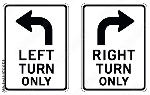 Traffic signs 3d icon set. featuring left turn only, right turn only
