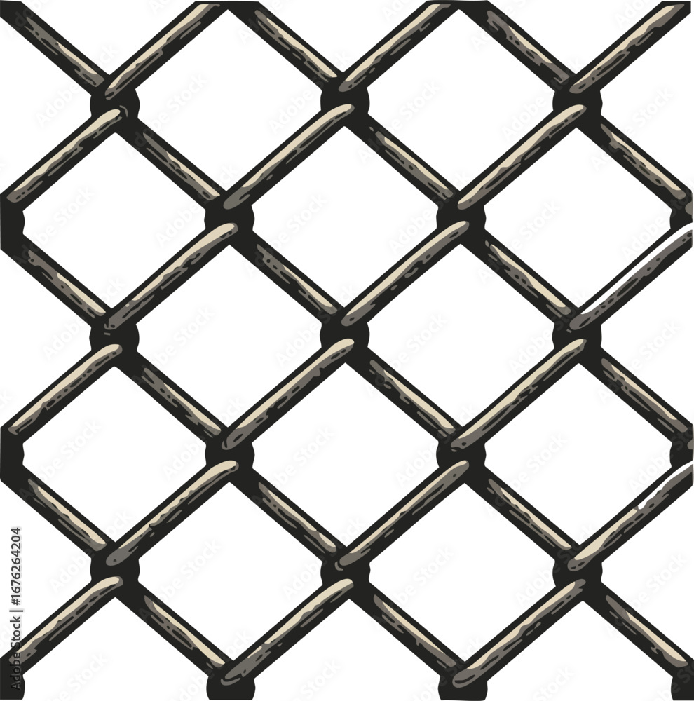 Fototapeta premium Chain link metal fence close-up pattern texture in black and gray vector illustration seamless design 