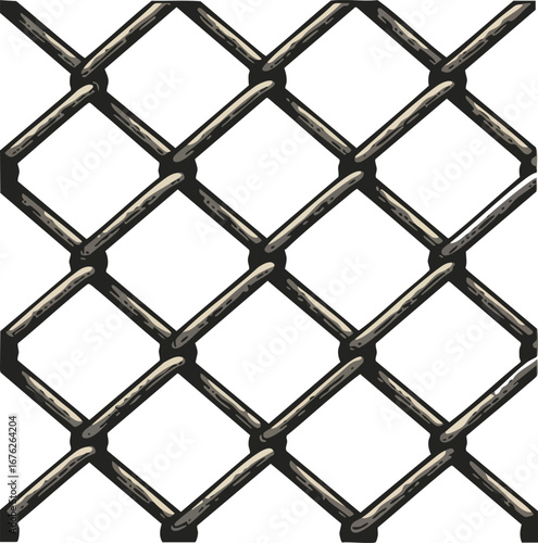 Chain link metal fence close-up pattern texture in black and gray vector illustration seamless design 