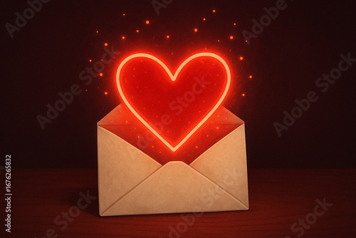 Envelope with a glowing red heart emerging from it