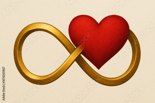 Golden infinity symbol blended with a red heart