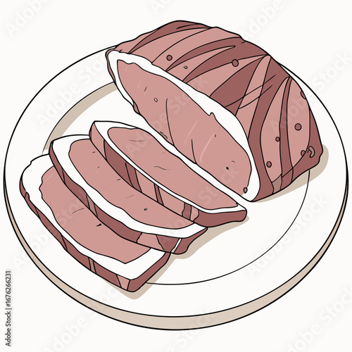 Fresh pork slices in realistic vector style, ideal for food labels, menus and local product branding
