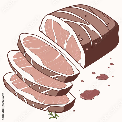 Detailed vector rendering of sliced pork, designed as a template for farm, market and meat shop promotional materials