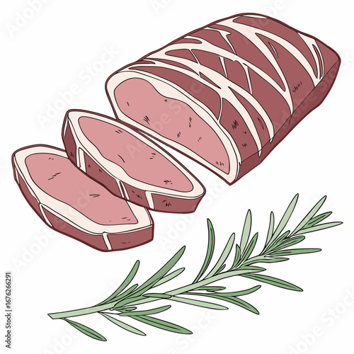 Appetizing vector artwork of fresh pork tenderloin slices, perfect for food packaging and retail advertising
