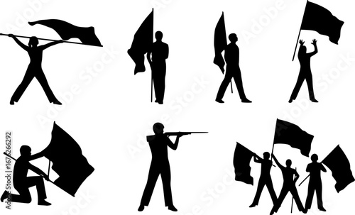 Color guard svg, Marching band svg, Color guard silhouette, Marching band silhouette, Flag girls svg, Color guard flags svg, Color guard vector set- V01