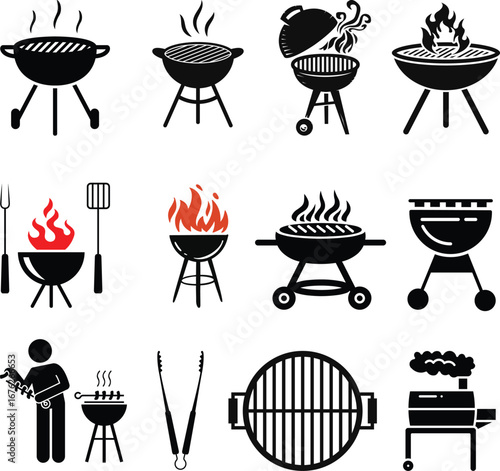 Transparent PNG available
BBQ Grill icon set.Portable grill camping vacation outline icon.outline vector sign, linear style pictogram isolated on white. Bbq symbol, logo illustration. Editable stroke.