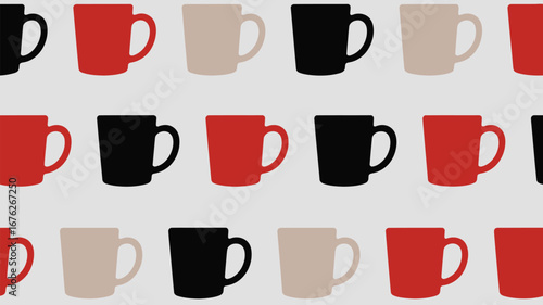 Stylish modern mugs in repeating pattern, perfect for cafe branding or cozy home decor concepts