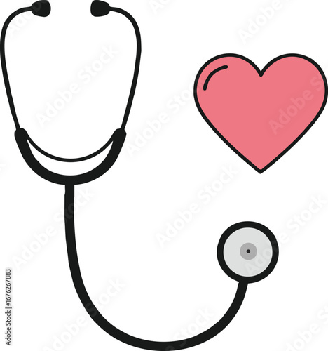 Stethoscope with pink heart symbol medical healthcare vector illustration for health awareness and care concepts