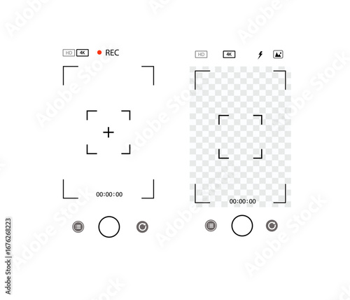 Mobile phone Viewfinder with record frame camera. Video recording screen. App for record from mobile cam. Vector