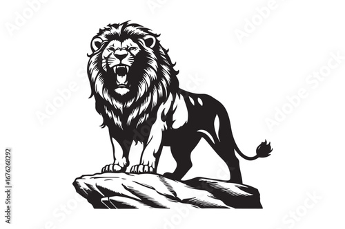 Majestic lion standing proudly on rocky outcrop