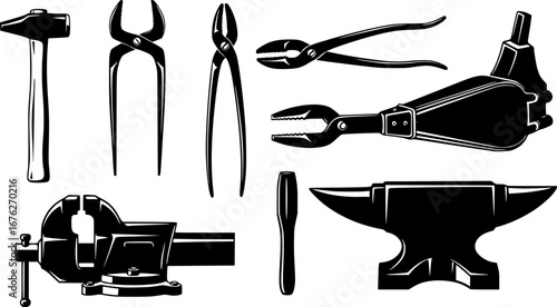 Blacksmith tools svg, Blacksmith tools silhouette, Vintage tools silhouette, Vintage tools svg, Tools svg, Tools silhouette.