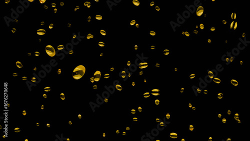Cod liver oil capsules falling down against black background, medicines from the pharmacy, overdose problem