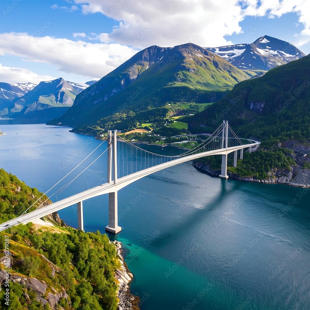 Obraz premium Scenic fjord bridge in mountains