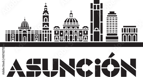 Asunción Skyline Silhouette Vector Illustration Depicting the Capital City of Paraguay Landmark