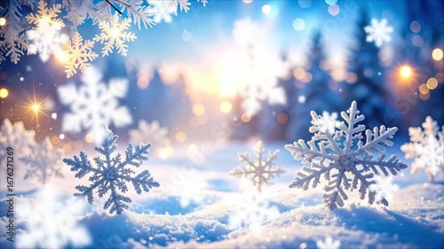 Winter snowflakes on snow background