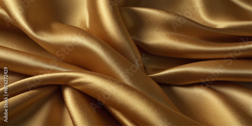 Luxurious golden smooth silk or satin texture background. gold silk wave and curve background.

