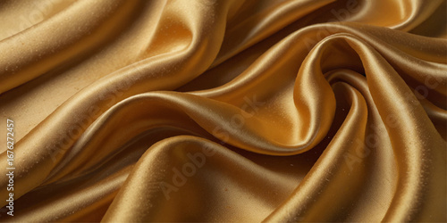 Luxurious golden smooth silk or satin texture background. gold silk wave and curve background.

