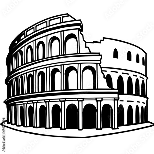 Illustration of the iconic colosseum in rome, isolated on white background